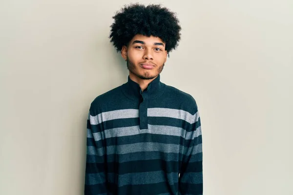 Young African American Man Afro Hair Wearing Casual Clothes Depressed — Stock Photo, Image