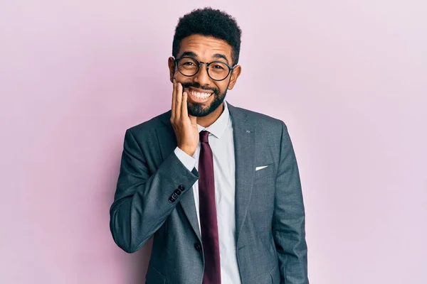 Handsome Hispanic Business Man Beard Wearing Business Suit Tie Touching — Stock Photo, Image