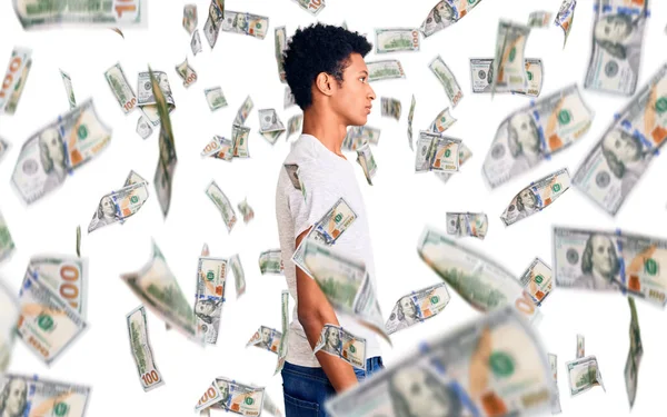 Young African American Man Wearing Casual White Shirt Looking Side — Stock Photo, Image