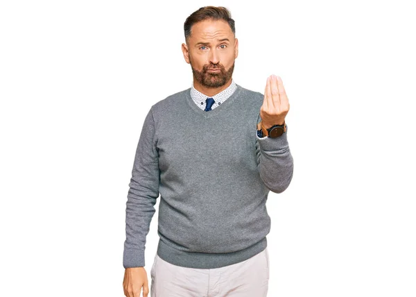 Handsome Middle Age Man Wearing Business Clothes Doing Italian Gesture — Stock Photo, Image