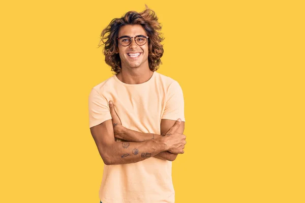 Young Hispanic Man Wearing Casual Clothes Glasses Happy Face Smiling — Stock Photo, Image