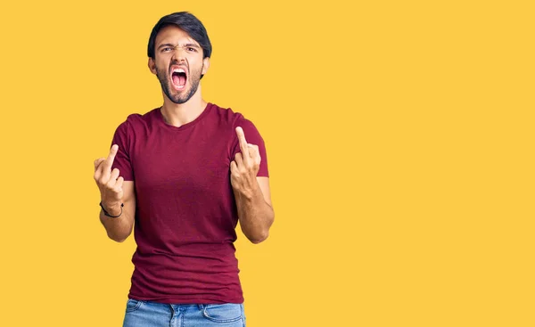 Handsome Hispanic Man Wearing Casual Clothes Showing Middle Finger Doing — Foto Stock