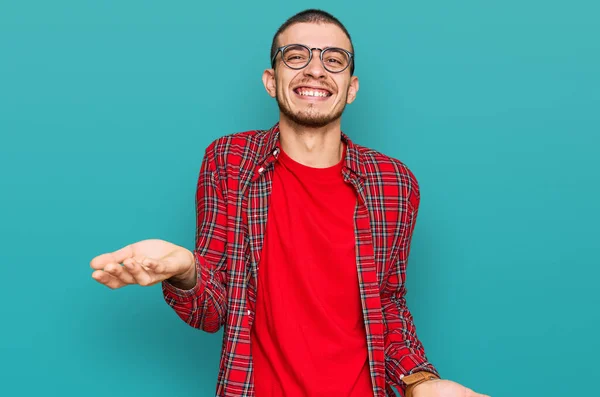 Hispanic Young Man Wearing Casual Clothes Smiling Cheerful Open Arms — Stock Photo, Image