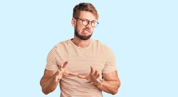 Young Caucasian Man Wearing Casual Clothes Glasses Disgusted Expression Displeased — Stock Photo, Image