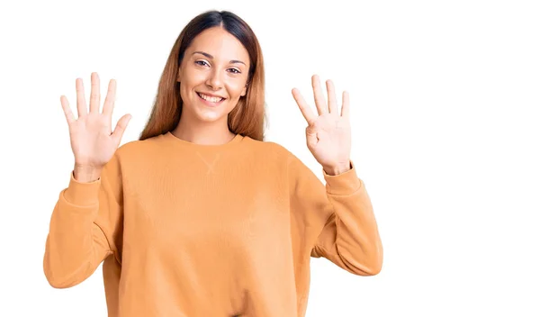 Beautiful Young Woman Wearing Casual Clothes Showing Pointing Fingers Number — Stock Photo, Image