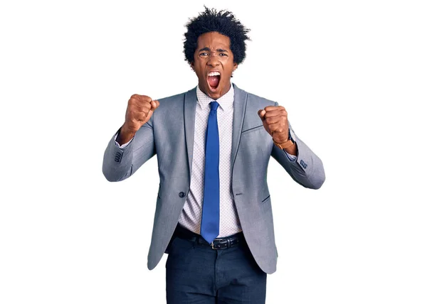 Handsome African American Man Afro Hair Wearing Business Jacket Angry — Stock Photo, Image