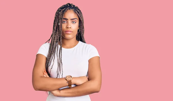 Young African American Woman Braids Wearing Casual Clothes Skeptic Nervous — Stock Photo, Image