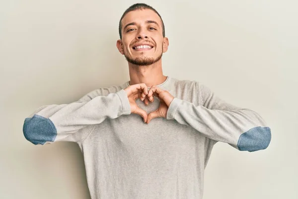 Hispanic Young Man Wearing Casual Winter Sweater Smiling Love Doing — Stock Photo, Image