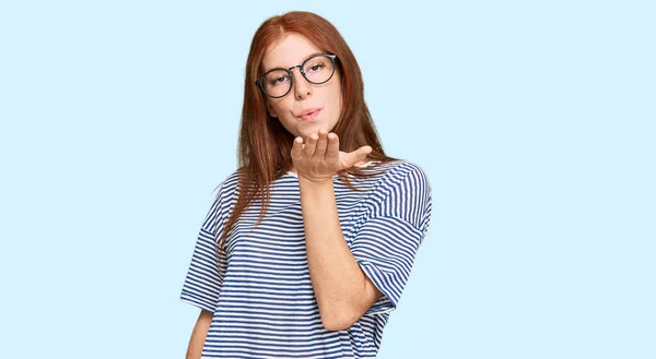 Young Read Head Woman Wearing Casual Clothes Glasses Looking Camera — Stock Photo, Image