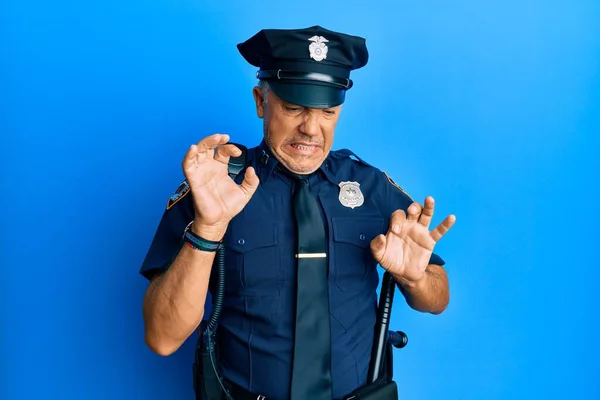 Handsome Middle Age Mature Man Wearing Police Uniform Disgusted Expression — Stock Photo, Image