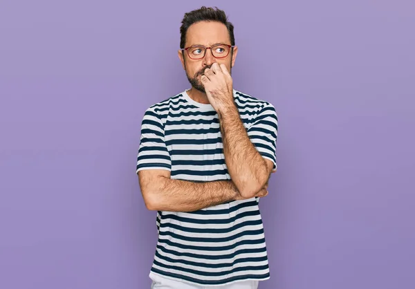 Middle Age Man Wearing Casual Clothes Glasses Looking Stressed Nervous — Stock Photo, Image