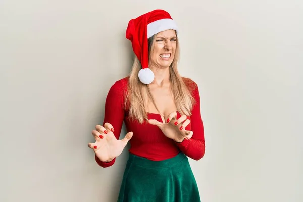 Beautiful Caucasian Woman Wearing Christmas Costume Hat Disgusted Expression Displeased —  Fotos de Stock