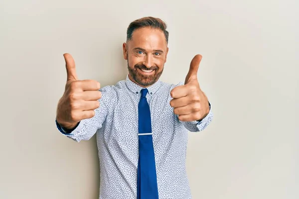 Handsome Middle Age Man Wearing Business Shirt Tie Approving Doing — Stock Photo, Image