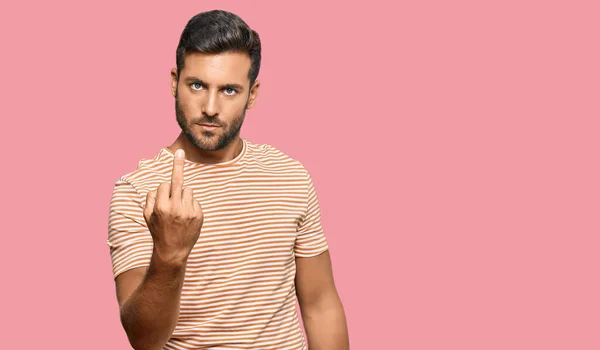 Handsome Hispanic Man Wearing Casual Clothes Showing Middle Finger Impolite —  Fotos de Stock