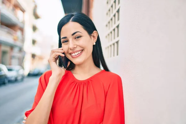 Young Latin Girl Smiling Happy Talking Smartphone City — Stock Photo, Image