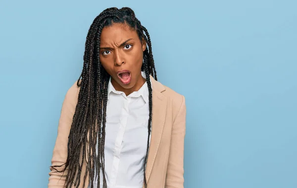 African American Woman Wearing Business Jacket Shock Face Looking Skeptical — Stock Fotó