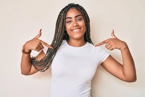 Young African American Woman Braids Wearing Casual White Tshirt Looking — Stock Photo, Image