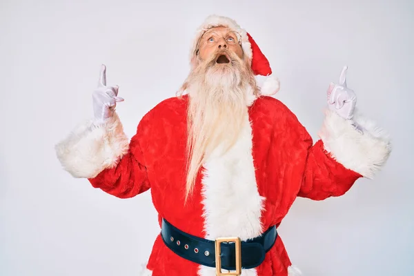 Vecchio Uomo Anziano Con Capelli Grigi Lunga Barba Indossando Costume — Foto Stock