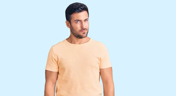 Young Hispanic Man Wearing Casual Clothes Skeptic Nervous Frowning Upset — Stock Photo, Image