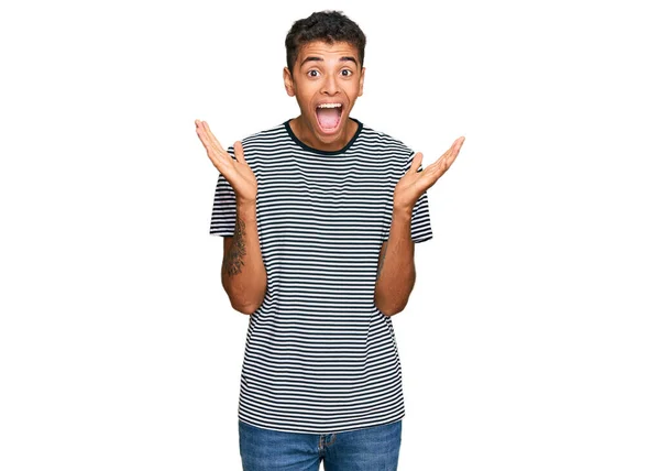 Young Handsome African American Man Wearing Casual Clothes Celebrating Crazy — Stock Photo, Image