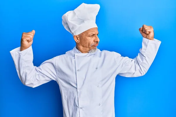 Middle Age Grey Haired Man Wearing Professional Cook Uniform Hat — Stock Photo, Image