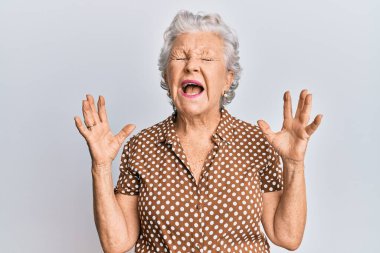 Üstün gri saçlı kadın, sıradan kıyafetler giyip başarıyı kutluyor. Kolları havada, gözleri kapalı, heyecanlı çığlıklar atıyorlar. Kazanan konsept 