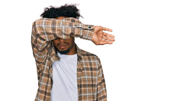 Young African American Man Beard Wearing Casual Clothes Glasses Covering — Stok fotoğraf