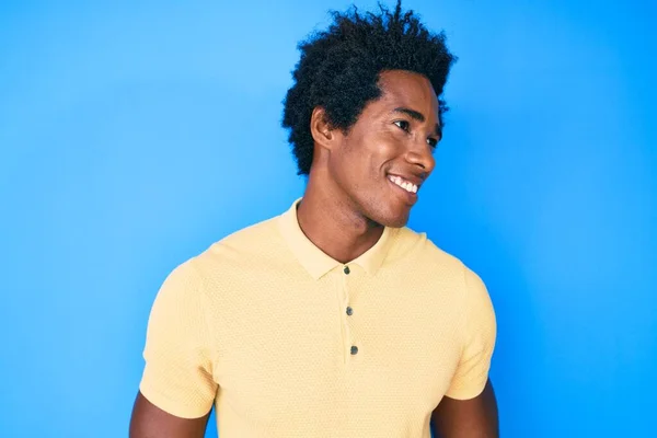 Handsome African American Man Afro Hair Wearing Casual Clothes Looking — Stock Photo, Image