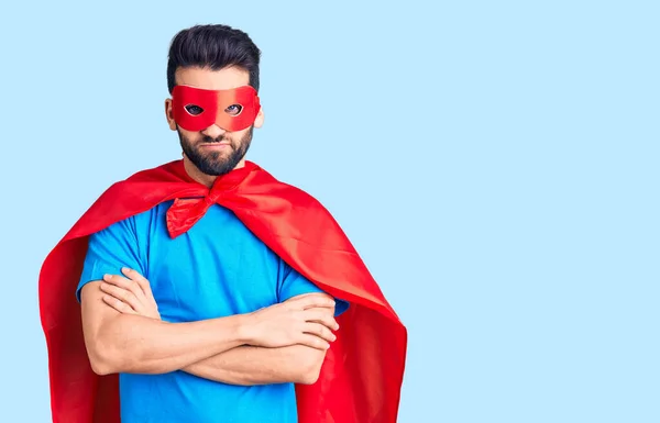 Young Handsome Man Beard Wearing Super Hero Costume Skeptic Nervous — Fotografia de Stock