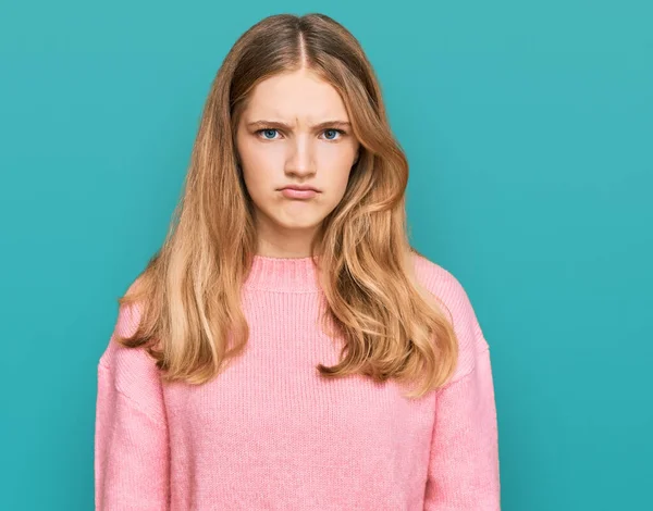 Beautiful Young Caucasian Girl Wearing Casual Winter Sweater Skeptic Nervous — Stock fotografie