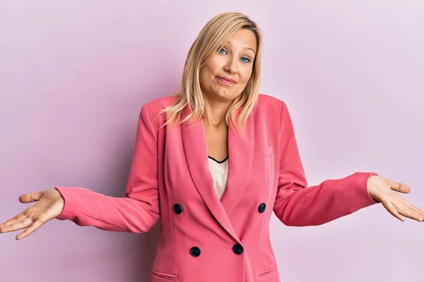 Middle Age Caucasian Woman Wearing Business Jacket Clueless Confused Expression — Stock Photo, Image