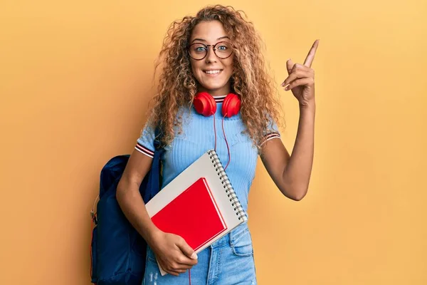 Beautiful Caucasian Teenager Girl Wearing Student Backpack Holding Books Surprised — Stock Photo, Image