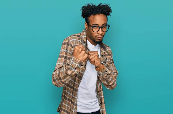 Young African American Man Beard Wearing Casual Clothes Glasses Ready — Stock Photo, Image
