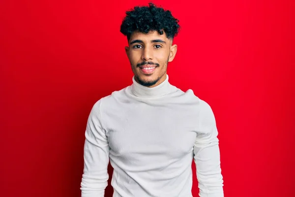 Young Arab Handsome Man Wearing Turtleneck Sweater Happy Cool Smile — Stock Photo, Image