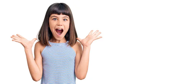 Young Little Girl Bang Wearing Casual Clothes Celebrating Victory Happy — Stock Photo, Image