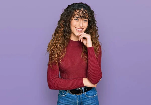 Young Hispanic Girl Wearing Casual Clothes Looking Confident Camera Smile — Stock Photo, Image