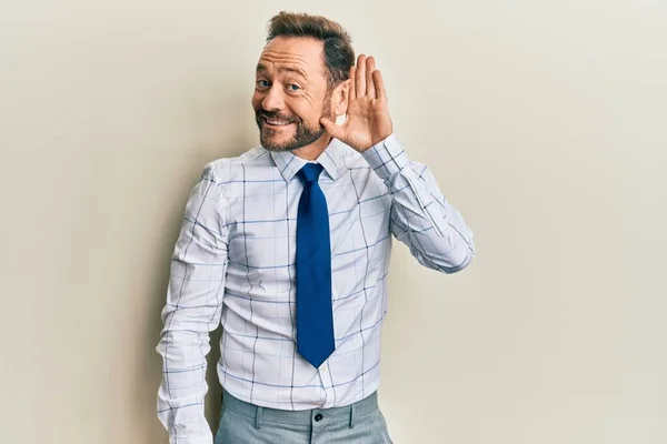 Middle Age Businessman Wearing Business Shirt Tie Smiling Hand Ear — Stock Photo, Image