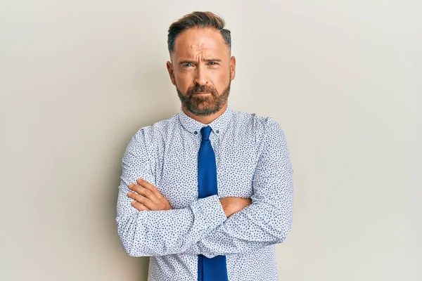 Schöner Mann Mittleren Alters Businesshemd Und Krawatte Skeptisch Und Nervös — Stockfoto