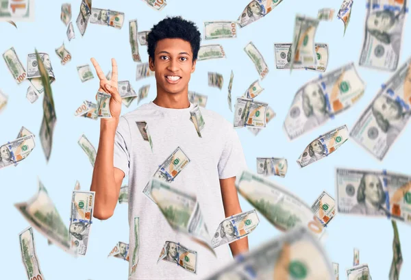 Young African American Man Wearing Casual Clothes Showing Pointing Fingers — Stock Photo, Image