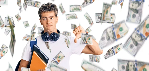 Young Handsome Man Holding Student Backpack Books Angry Face Negative — Stock Photo, Image