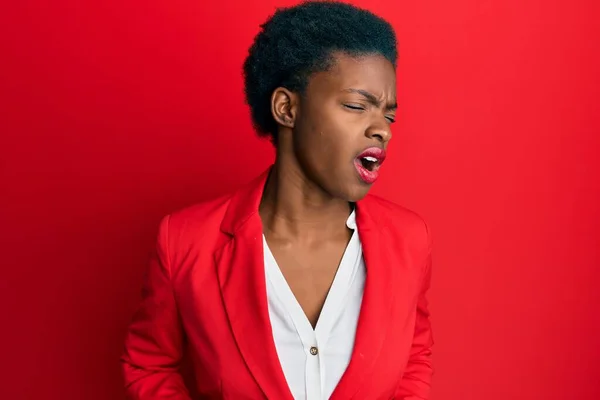 Young African American Girl Wearing Business Clothes Hand Stomach Because — Stock Photo, Image