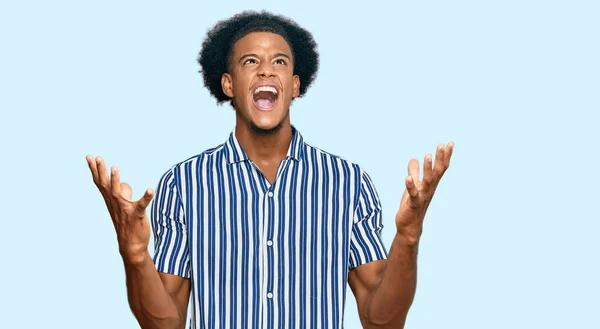 African American Man Afro Hair Wearing Casual Clothes Crazy Mad — Stock Photo, Image