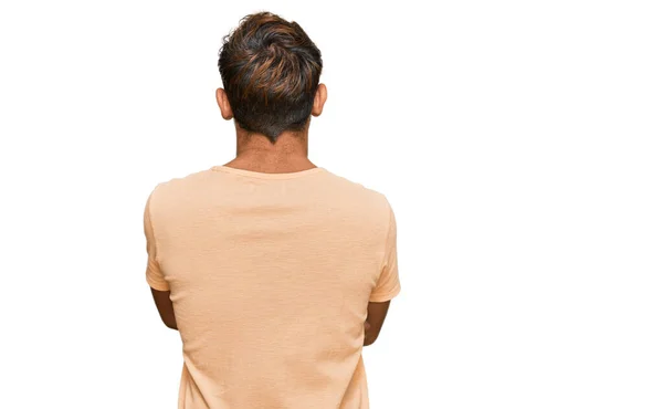 Handsome Young Man Beard Wearing Casual Tshirt Standing Backwards Looking — Stock Photo, Image