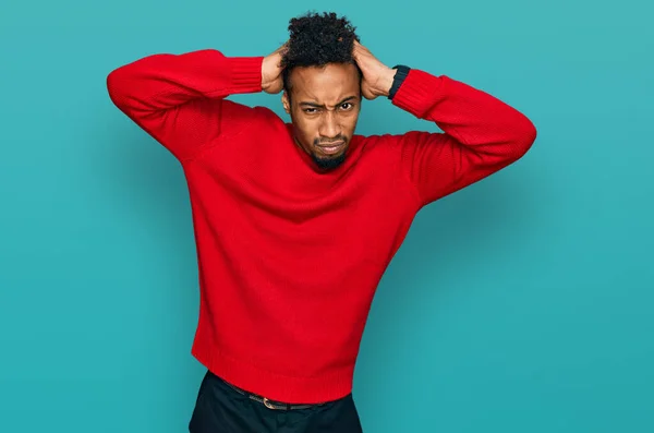 Young African American Man Beard Wearing Casual Winter Sweater Crazy — Stock Photo, Image