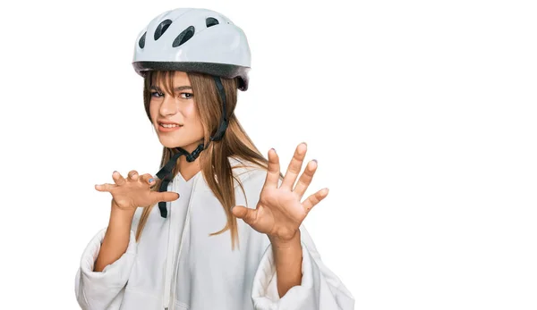 Teenager Caucasian Girl Wearing Bike Helmet Disgusted Expression Displeased Fearful — Stock Photo, Image