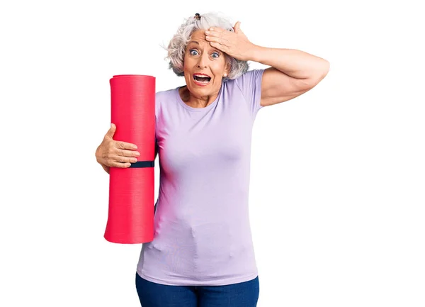 Senior Grey Haired Woman Holding Yoga Mat Stressed Frustrated Hand —  Fotos de Stock