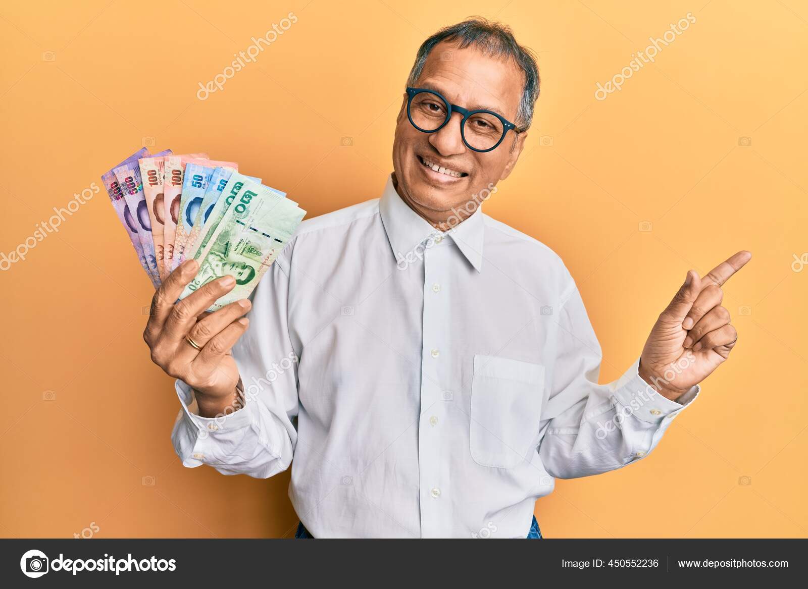 Middle Age Indian Man Holding Thai Baht Banknotes Smiling Happy — Stock  Photo © Krakenimages.com #450552236