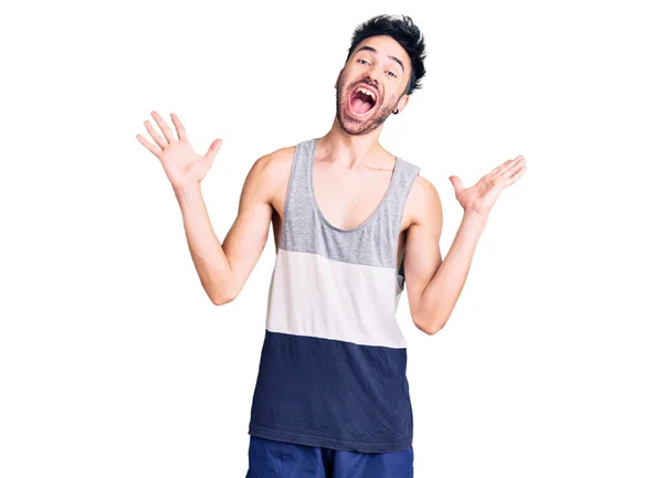 Young Hispanic Man Wearing Casual Clothes Celebrating Crazy Amazed Success — Stock Photo, Image