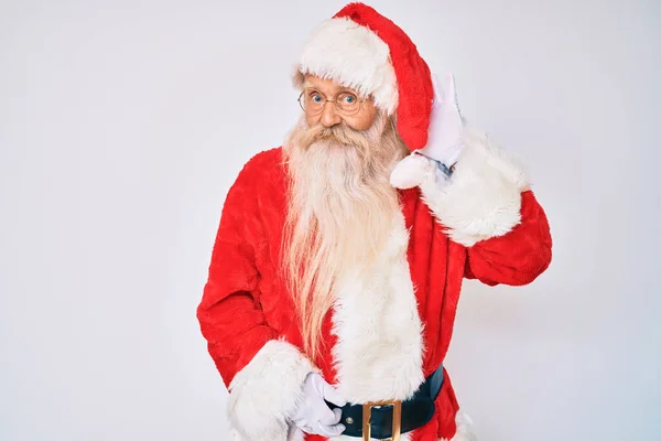 Vecchio Anziano Dai Capelli Grigi Dalla Lunga Barba Con Costume — Foto Stock