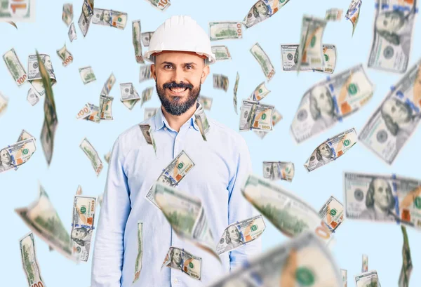 Young Handsome Man Wearing Architect Hardhat Happy Cool Smile Face — Stock Photo, Image